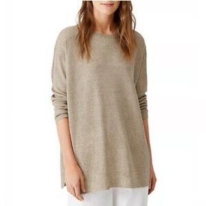 A19 Eileen Fisher Khaki Organic‎ Linen Round Neck Tunic